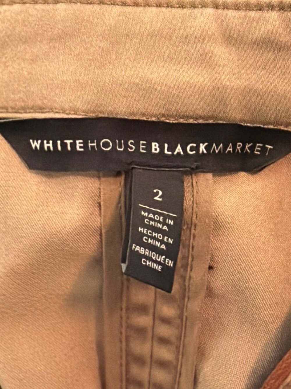 White House Black Market Tan Military Style Jacket Brown Piping Button Cuff Sz 2 - Picture 6 of 6